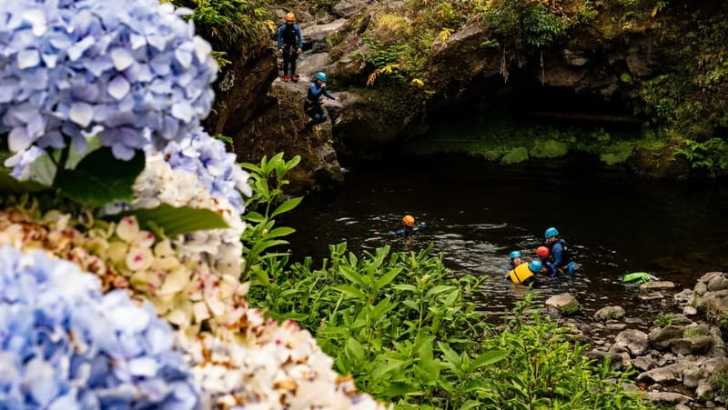 Sao Miguel: Ribeira dos Caldeiroes Canyoning Experience - The fun section: slide and the 5 meter jump