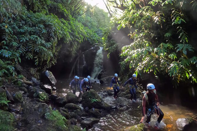 Waterpark Canyoning at Ribeira dos Caldeirões, Sao Miguel Azores - Gear hike reality check: what full canyoning equipment feels like